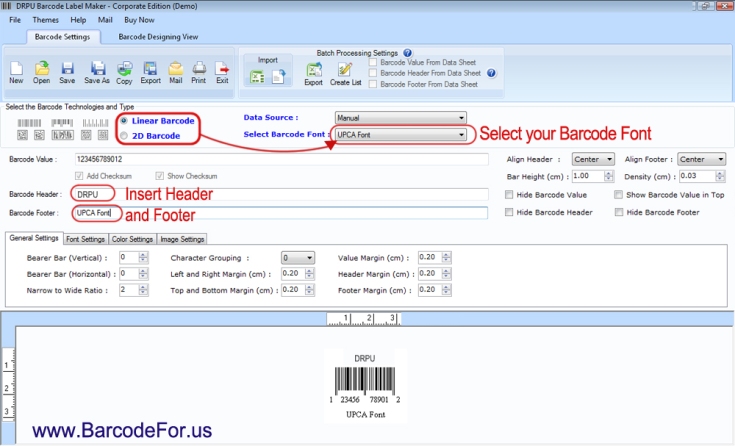 Generate your barcode with Header and Footer Details