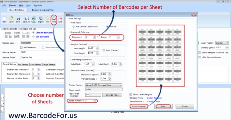 Select number of Barcodes on Sheet