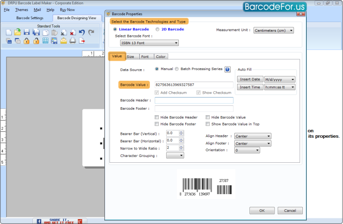Enter Barcode Value and Adjust Barcode Setting